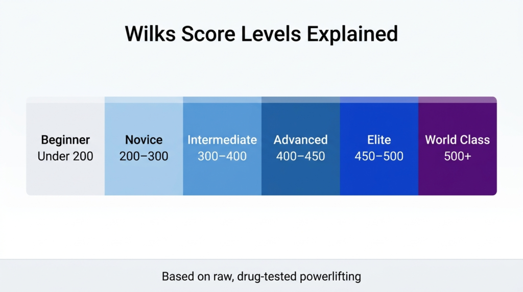 infograph for Wilks score ranges by level