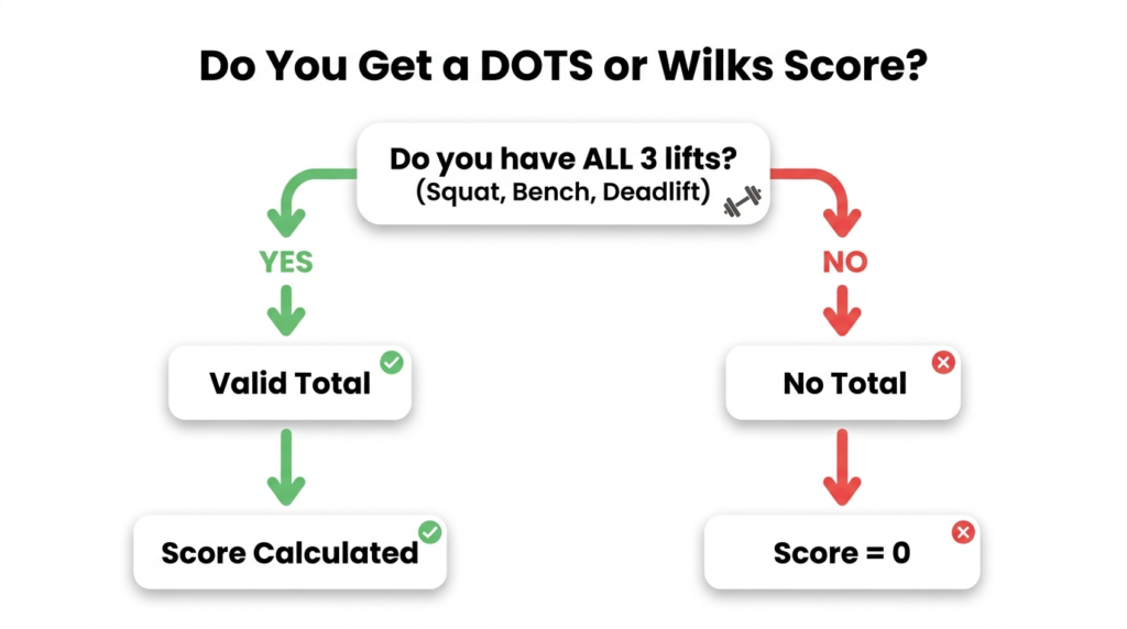 infograph for Does a missing lift affect your DOTS or Wilks score