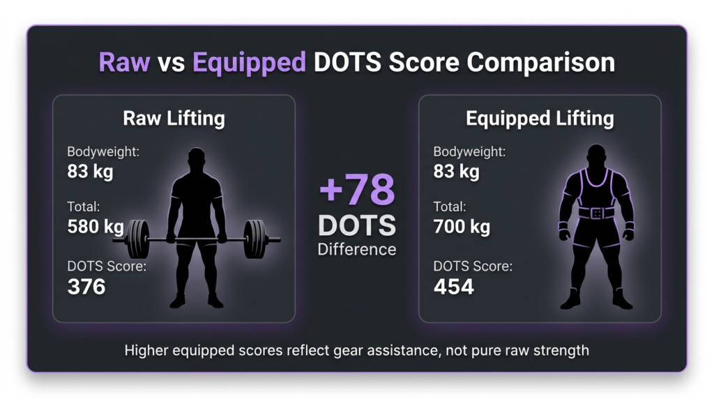 infograph for Raw vs Equipped DOTS Score Comparison