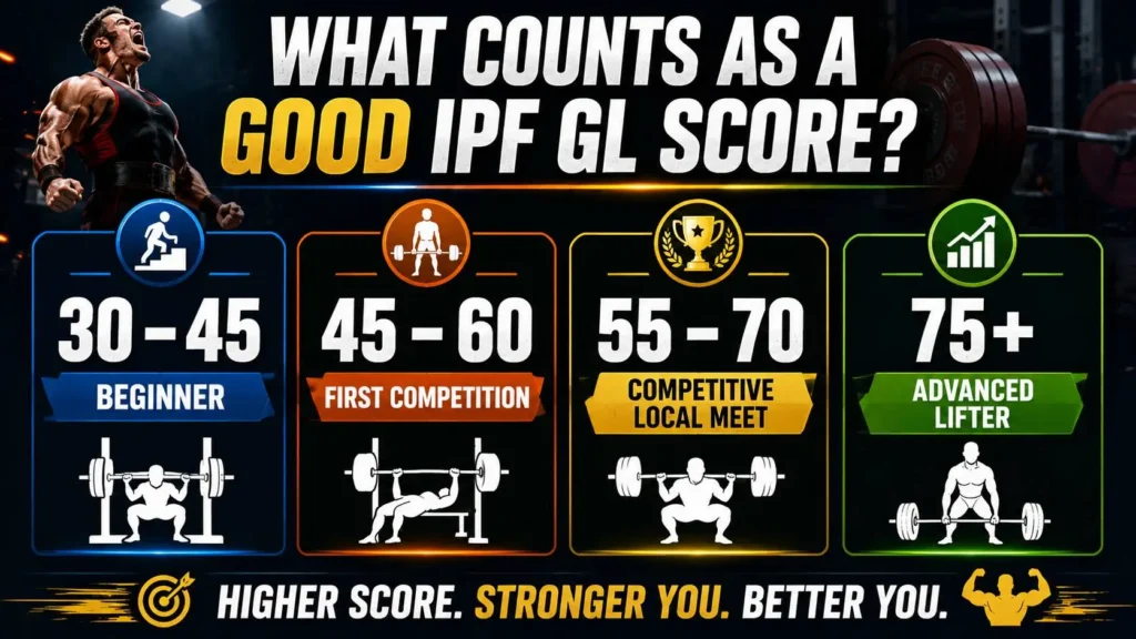 infograph for What IPF GL score is competitive at a local meet